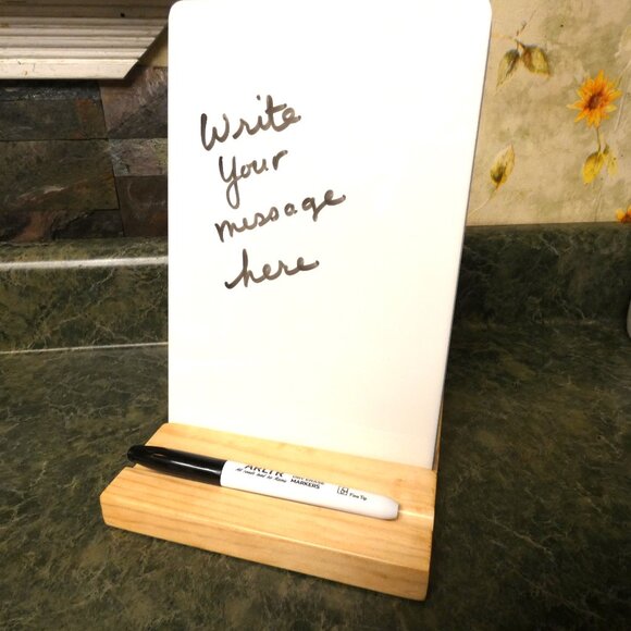Desktop Whiteboard With Wood Stand, 6" x 9" Ceramic Dry Erase Message Memo Board - Picture 4 of 5